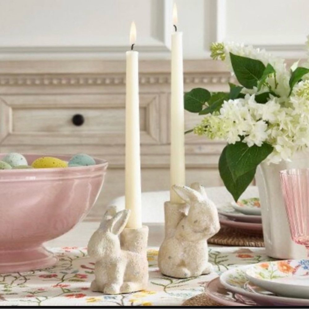 ❤️SOLD❤️Brand New Pottery Barn Rustic Bunny Candle Holders
